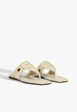 New Schutz Aria White Leather Sandal Sugar White