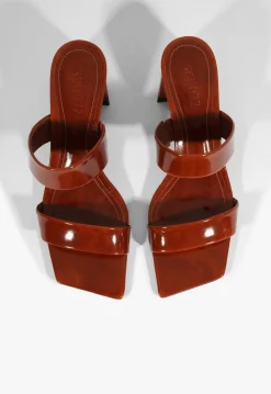 Clearance Schutz Chantal Mid Patent Sandal Brown