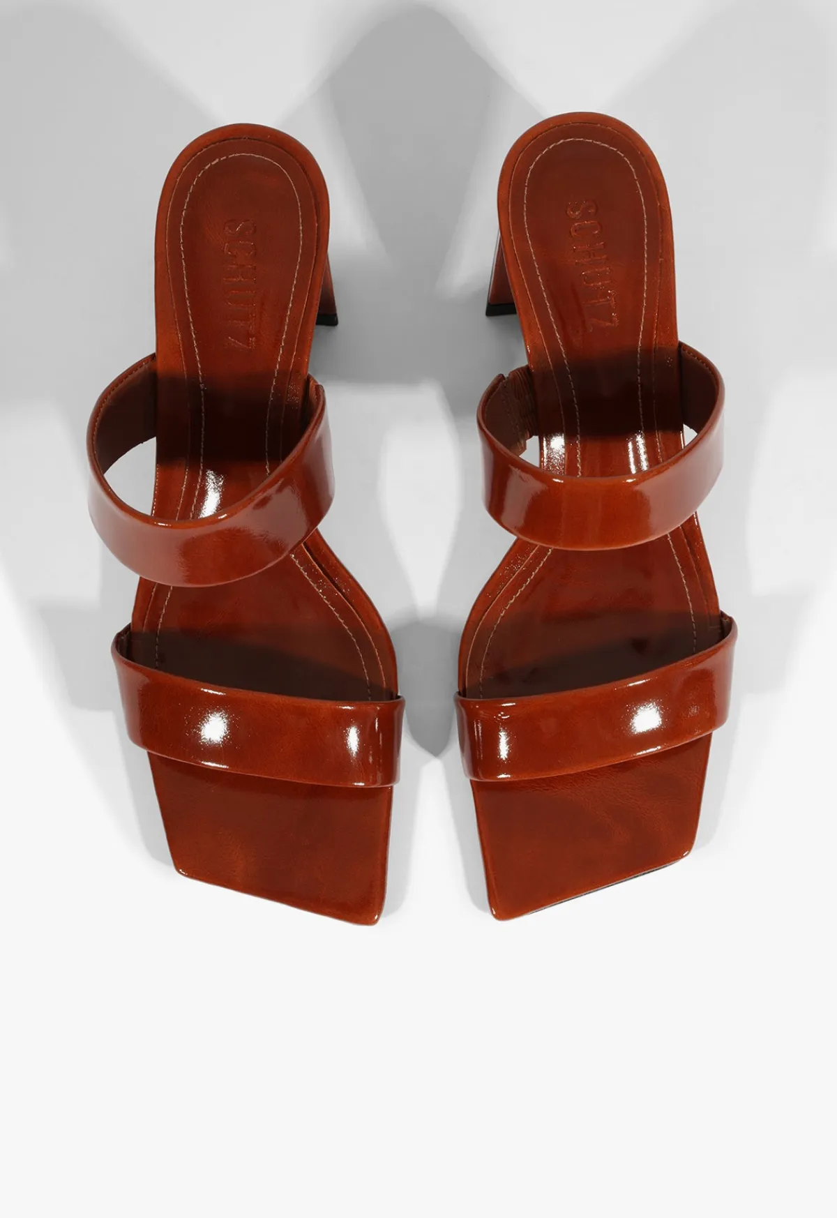 Clearance Schutz Chantal Mid Patent Sandal Brown