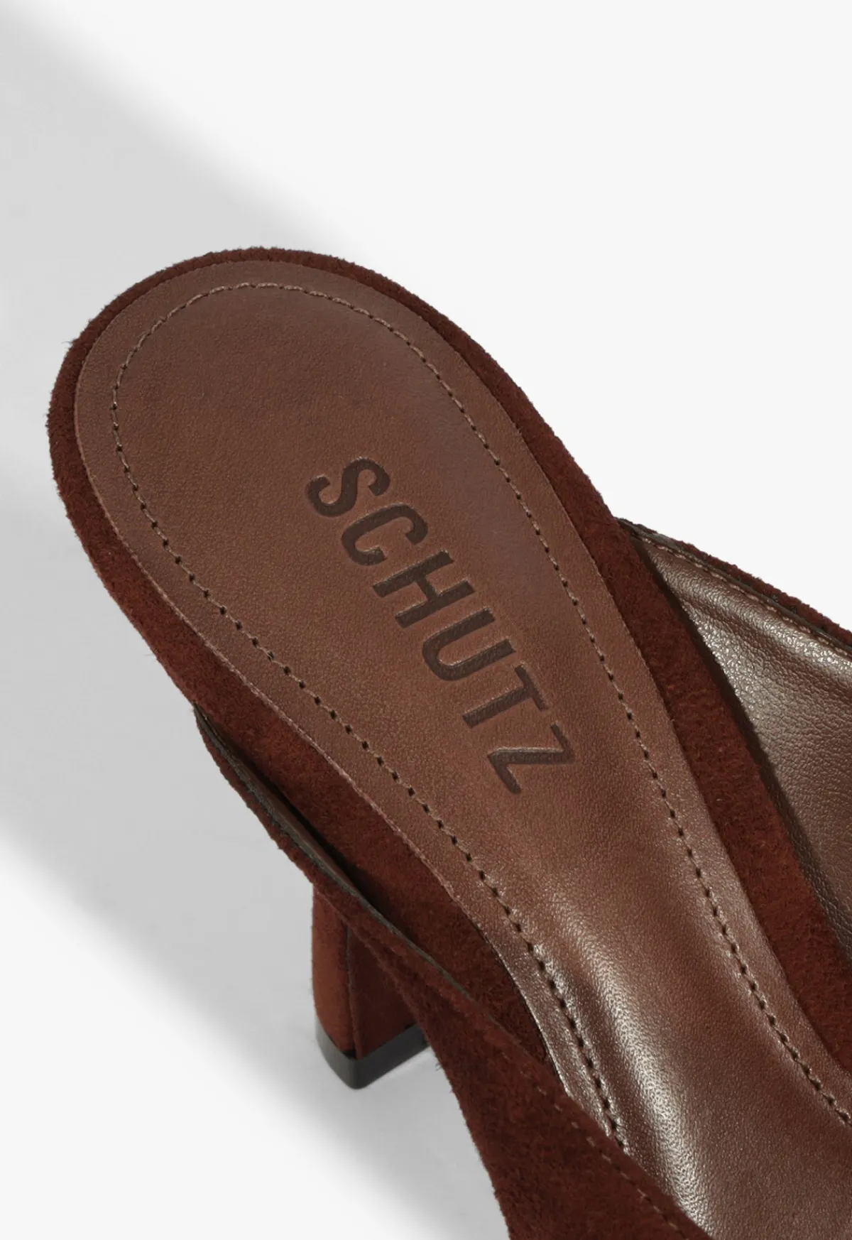 Clearance Schutz Finley Suede Sandal Chestnut Brown
