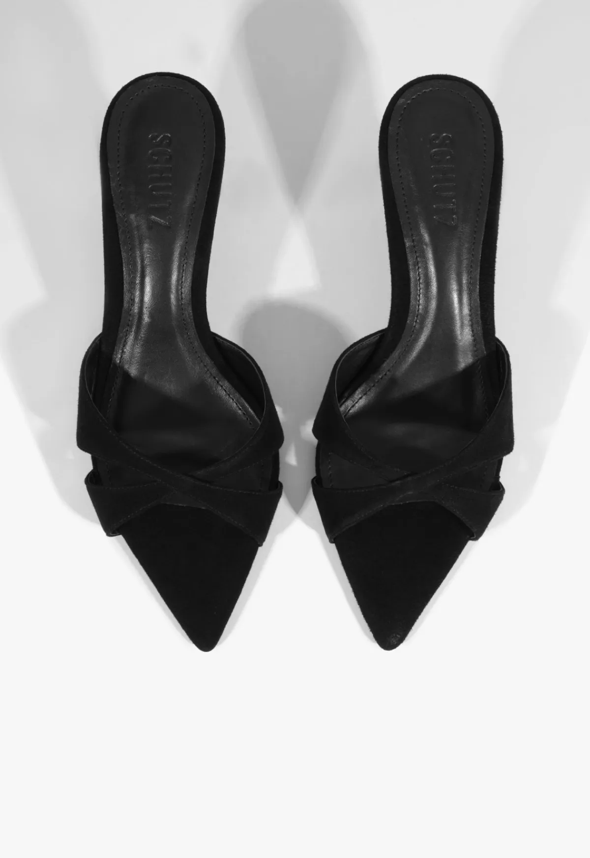New Schutz Hilda Leaf Mule Suede Sandal Black