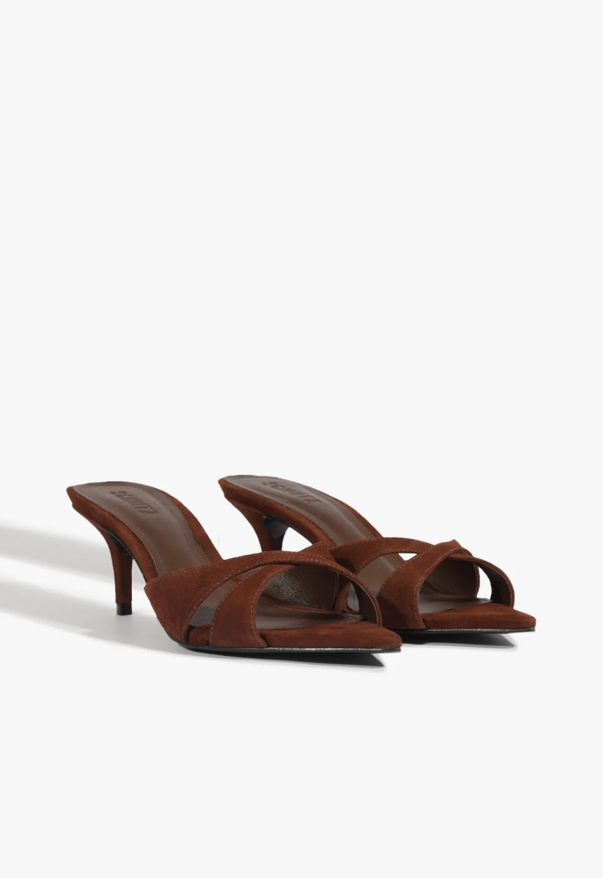 Fashion Schutz Hilda Leaf Mule Suede Sandal Brown