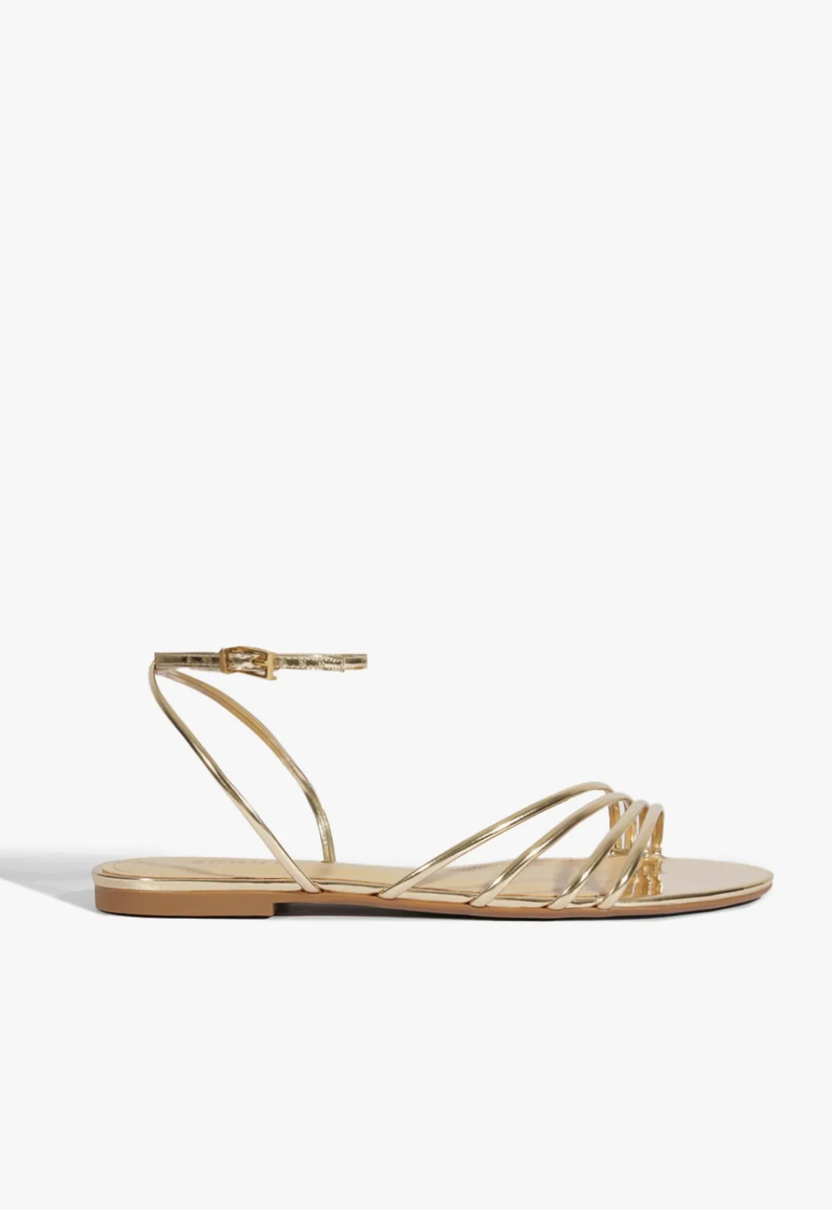 Clearance Schutz Inez Leather Flat Sandal Gold
