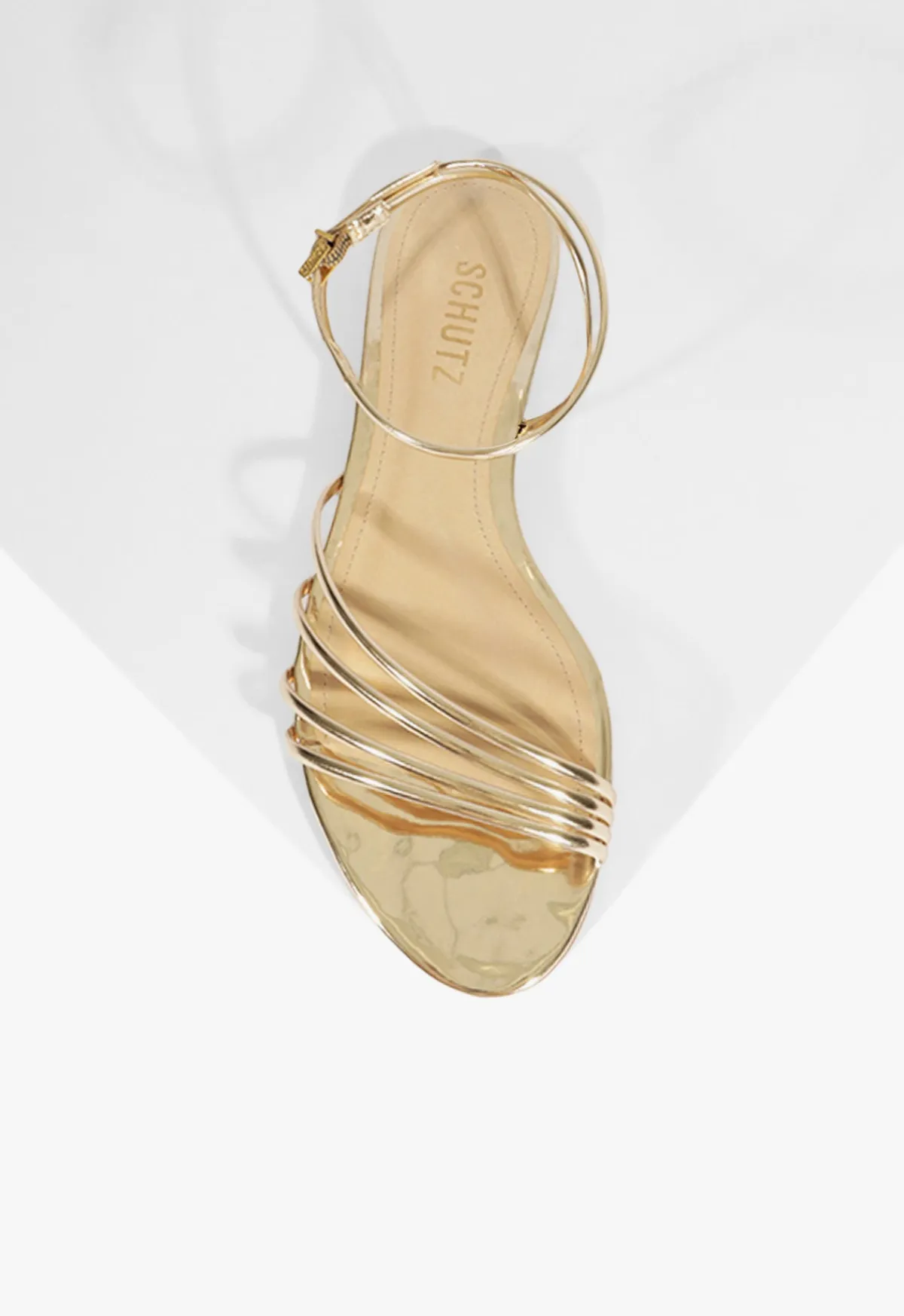 Clearance Schutz Inez Leather Flat Sandal Gold