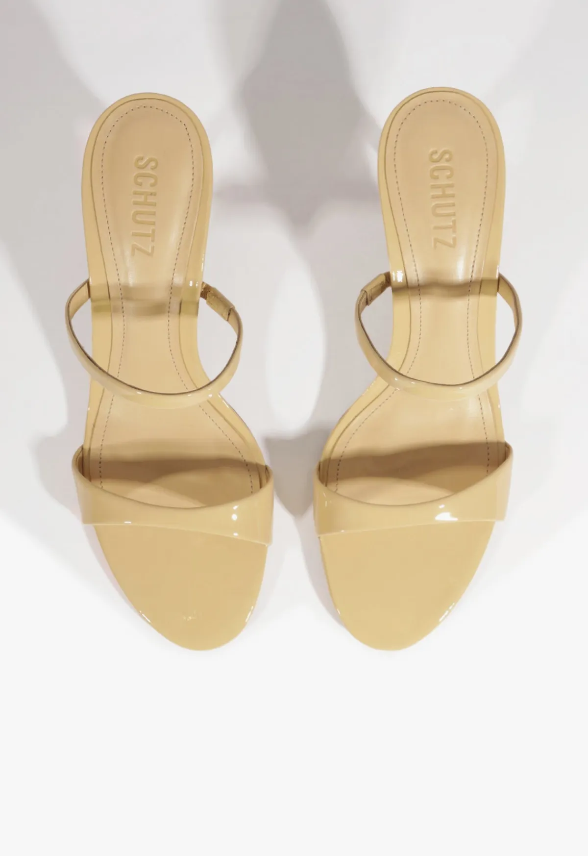 Discount Schutz Jessica Mid Mule Patent Sandal Beige