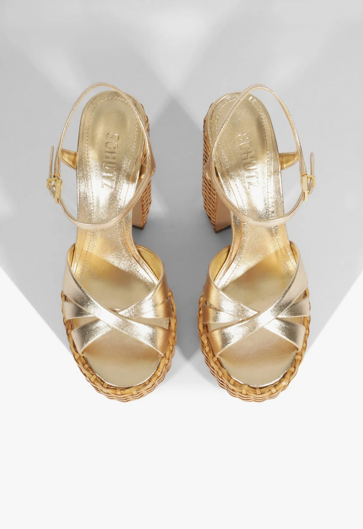 New Schutz Keefa Straw Sandal Gold