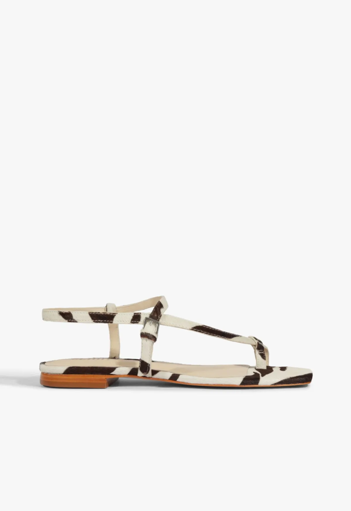 New Schutz Lisa Animal Print Leather Flat Sandal Off Brown