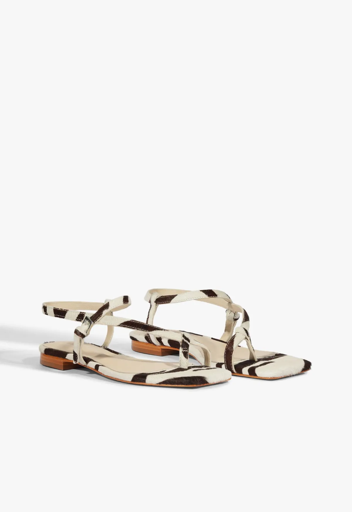 New Schutz Lisa Animal Print Leather Flat Sandal Off Brown