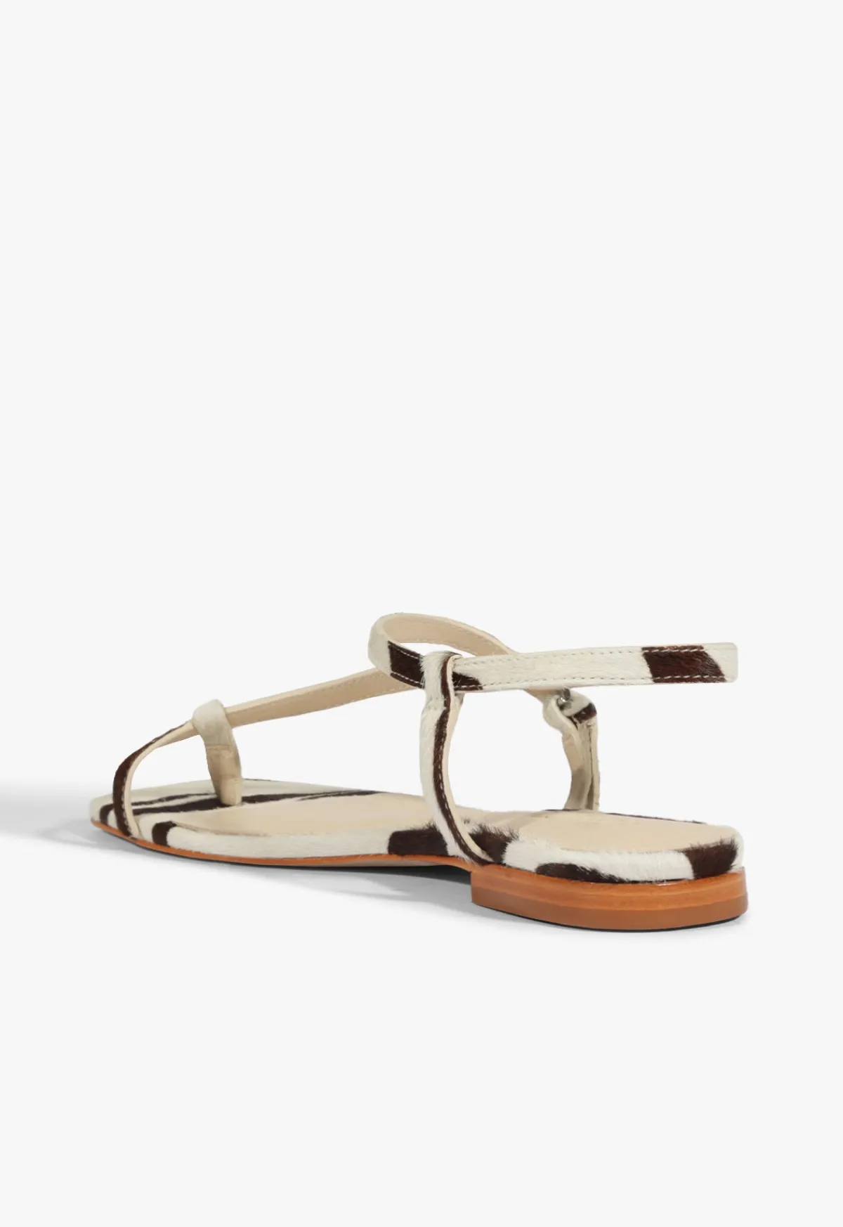 New Schutz Lisa Animal Print Leather Flat Sandal Off Brown