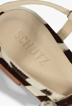 New Schutz Lisa Animal Print Leather Flat Sandal Off Brown