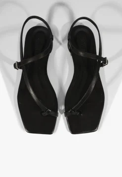 New Schutz Lisa Leather Flat Sandal Black