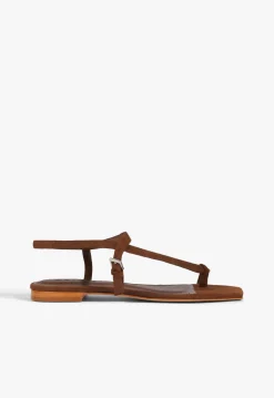 Clearance Schutz Lisa Brown Suede Flat Sandal Pecan Brown