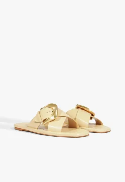 Outlet Schutz Lois Beige Leather Flat Sandal Natural Nibs