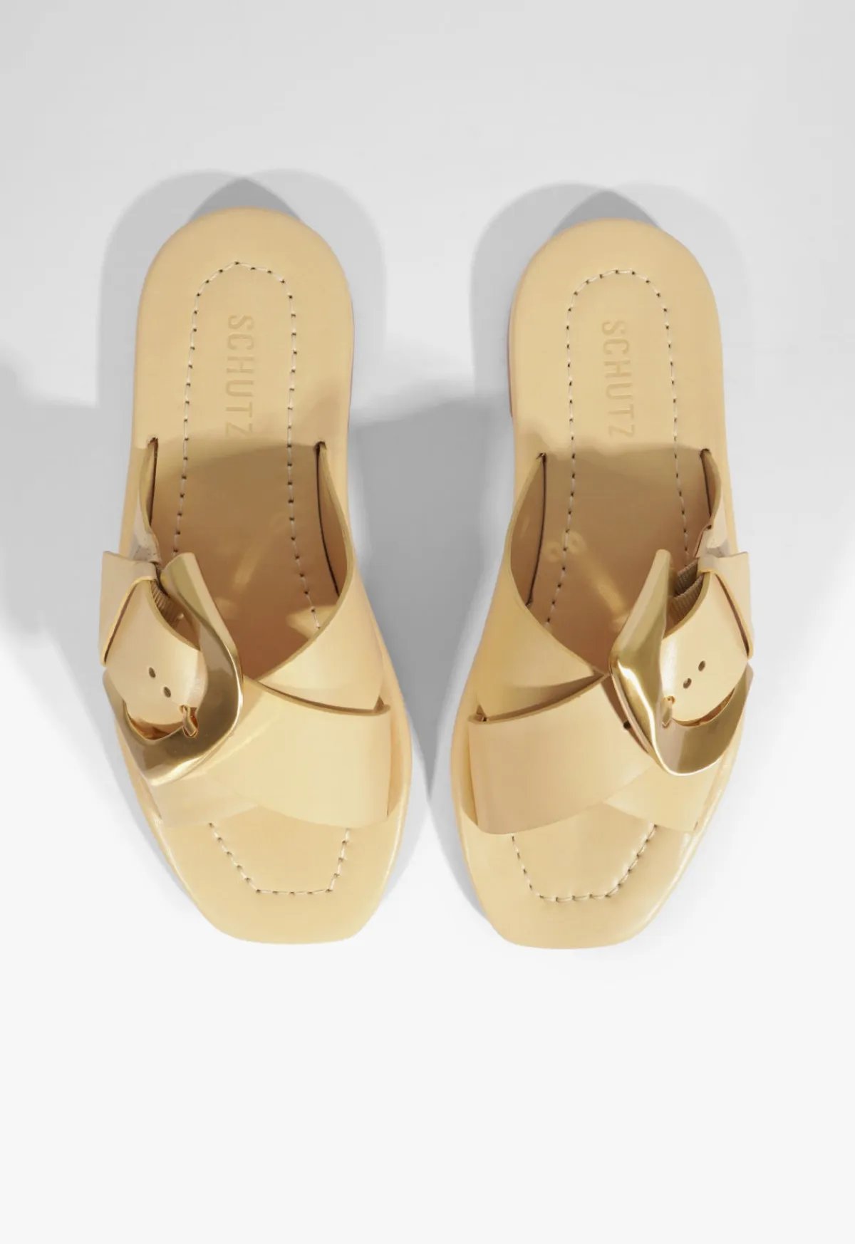Outlet Schutz Lois Beige Leather Flat Sandal Natural Nibs