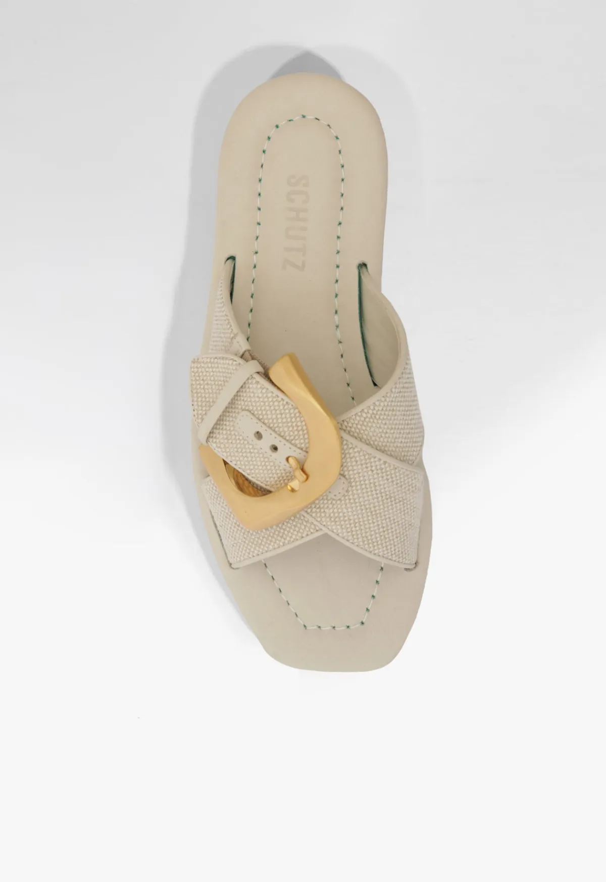 New Schutz Lois Beige Linen Flat Sandal Off White