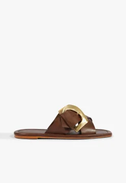 Fashion Schutz Lois Brown Leather Flat Sandal Pecan Brown