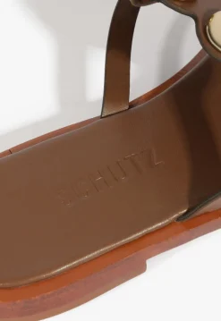 Best Schutz Mist Brown Leather Flat Sandal Pecan Brown