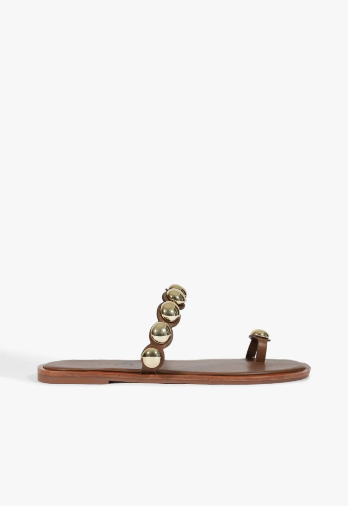 Outlet Schutz Romy Brown Leather Flat Sandal Pecan Brown