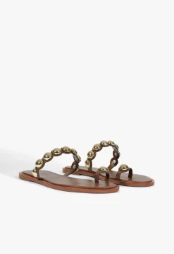 Outlet Schutz Romy Brown Leather Flat Sandal Pecan Brown