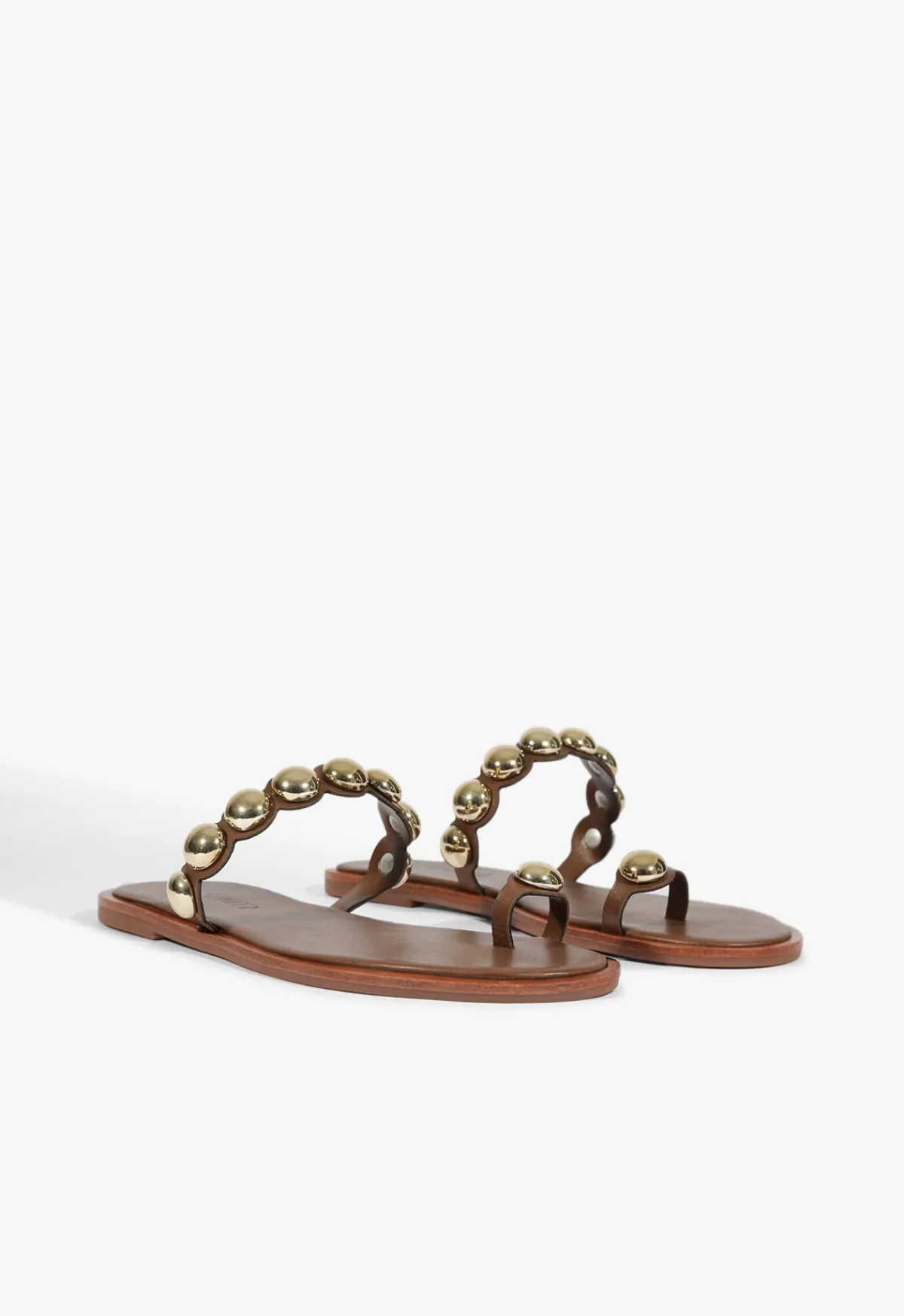 Outlet Schutz Romy Brown Leather Flat Sandal Pecan Brown