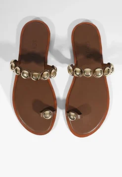 Outlet Schutz Romy Brown Leather Flat Sandal Pecan Brown