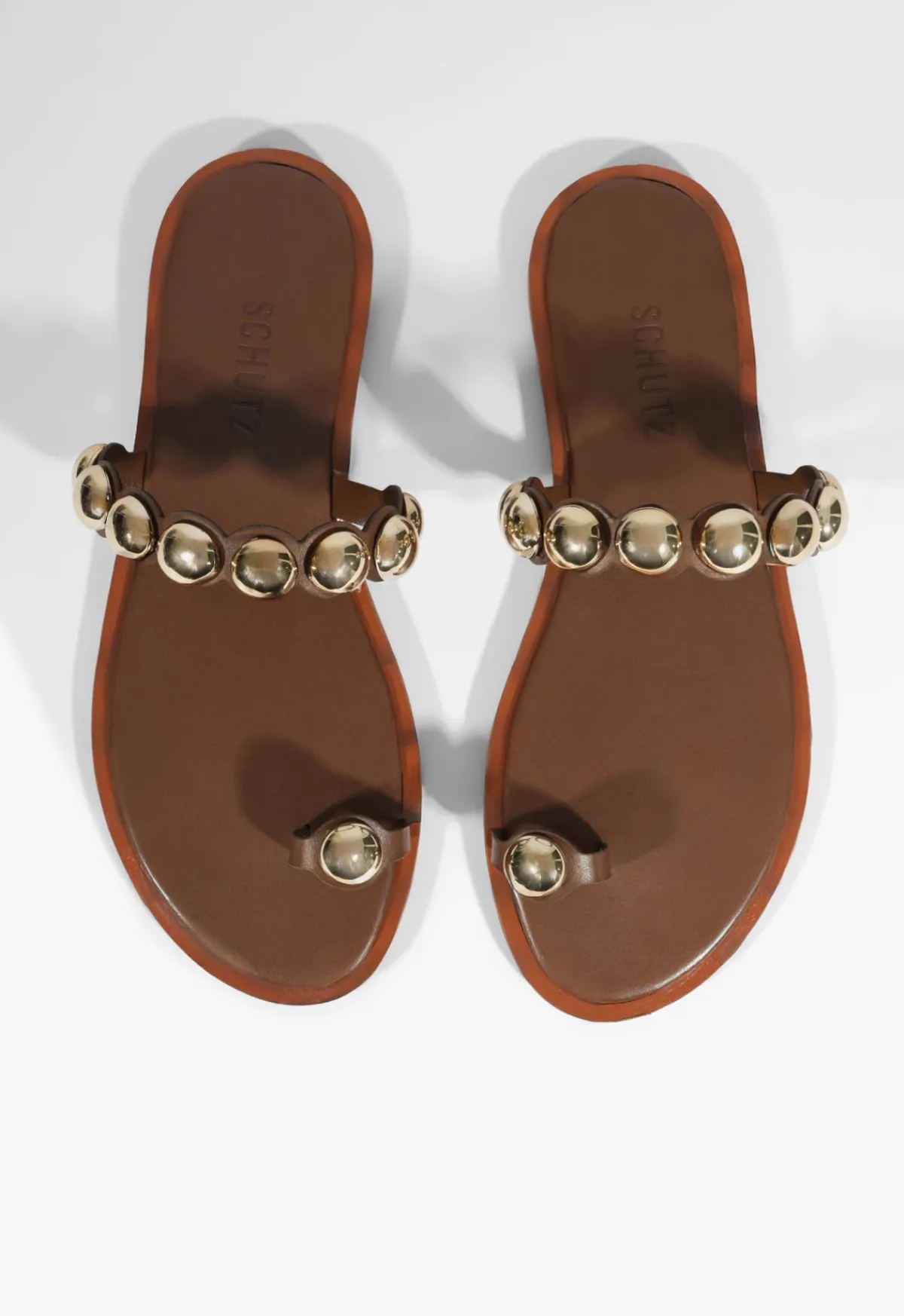 Outlet Schutz Romy Brown Leather Flat Sandal Pecan Brown
