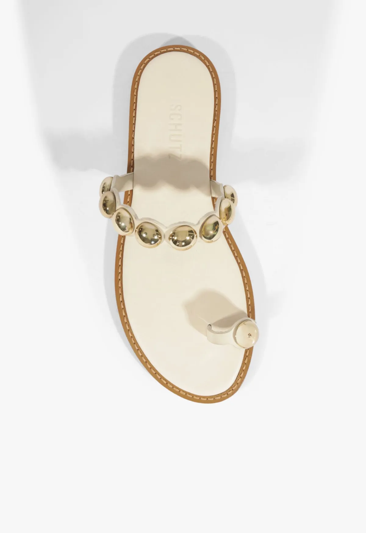 Outlet Schutz Romy White Leather Flat Sandal Sugar White