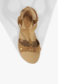 Best Schutz Stevie Brown Suede Flat Sandal Sandstone
