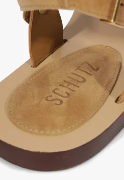 Best Schutz Stevie Brown Suede Flat Sandal Sandstone