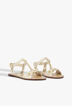 New Schutz Stevie White Leather Flat Sandal Sugar White