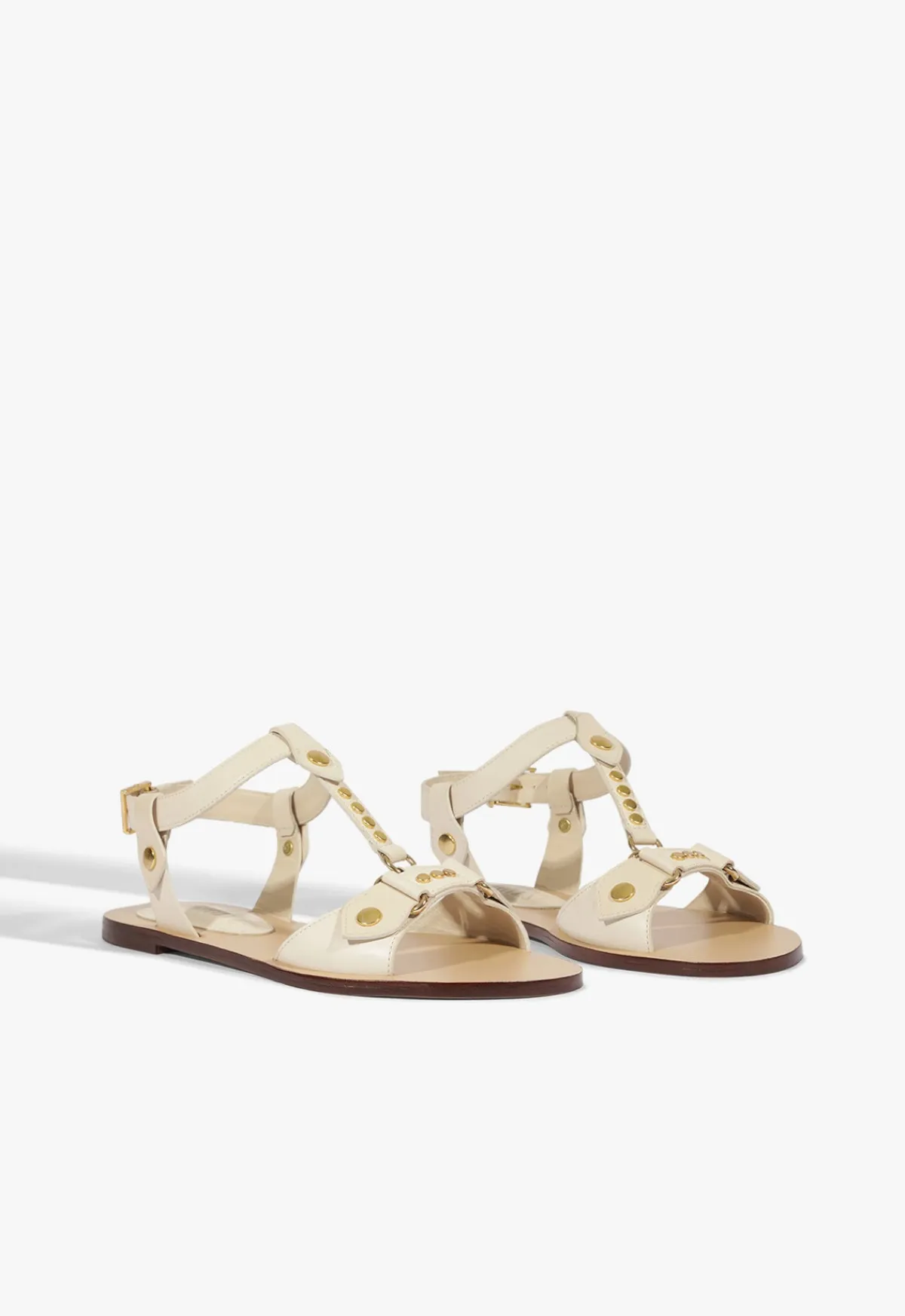 New Schutz Stevie White Leather Flat Sandal Sugar White