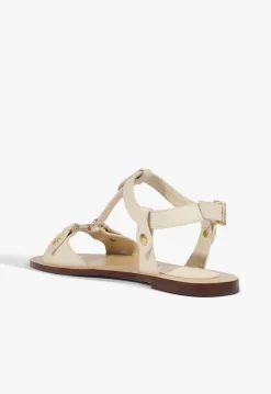 New Schutz Stevie White Leather Flat Sandal Sugar White