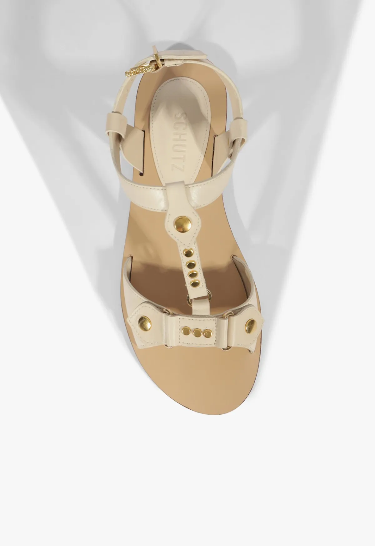New Schutz Stevie White Leather Flat Sandal Sugar White